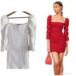 Reformation Jacinta Linen Smocked Coquette Dress M White Cottagecore Fairy Angel